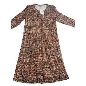 Jill‎ Womens Small Long Sleeve Button Front A-Line Dress Abstract Print Fall